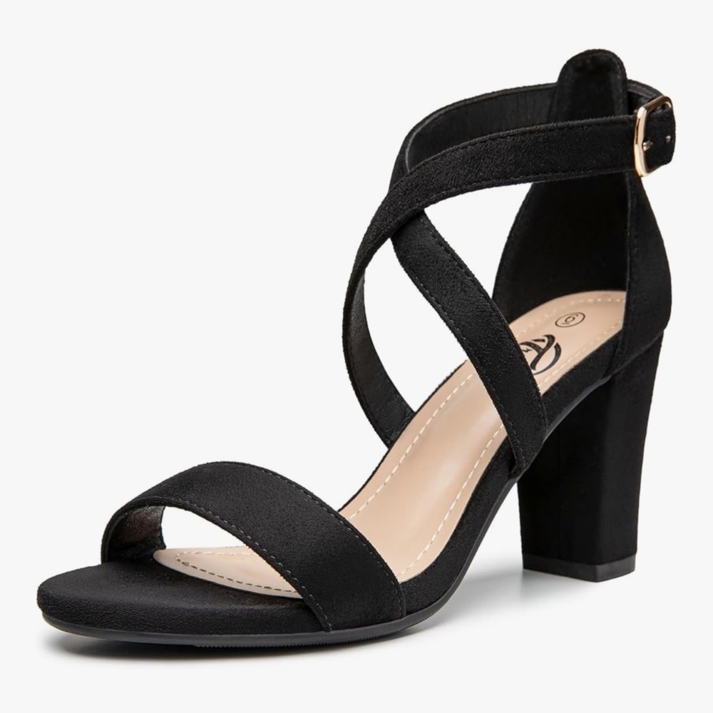 Trary Women's Sandal, White, Block Heel, Ankle Strap